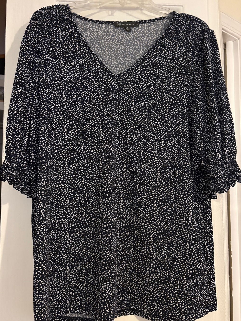 Petite V-Neck Navy & White Dot Midi top